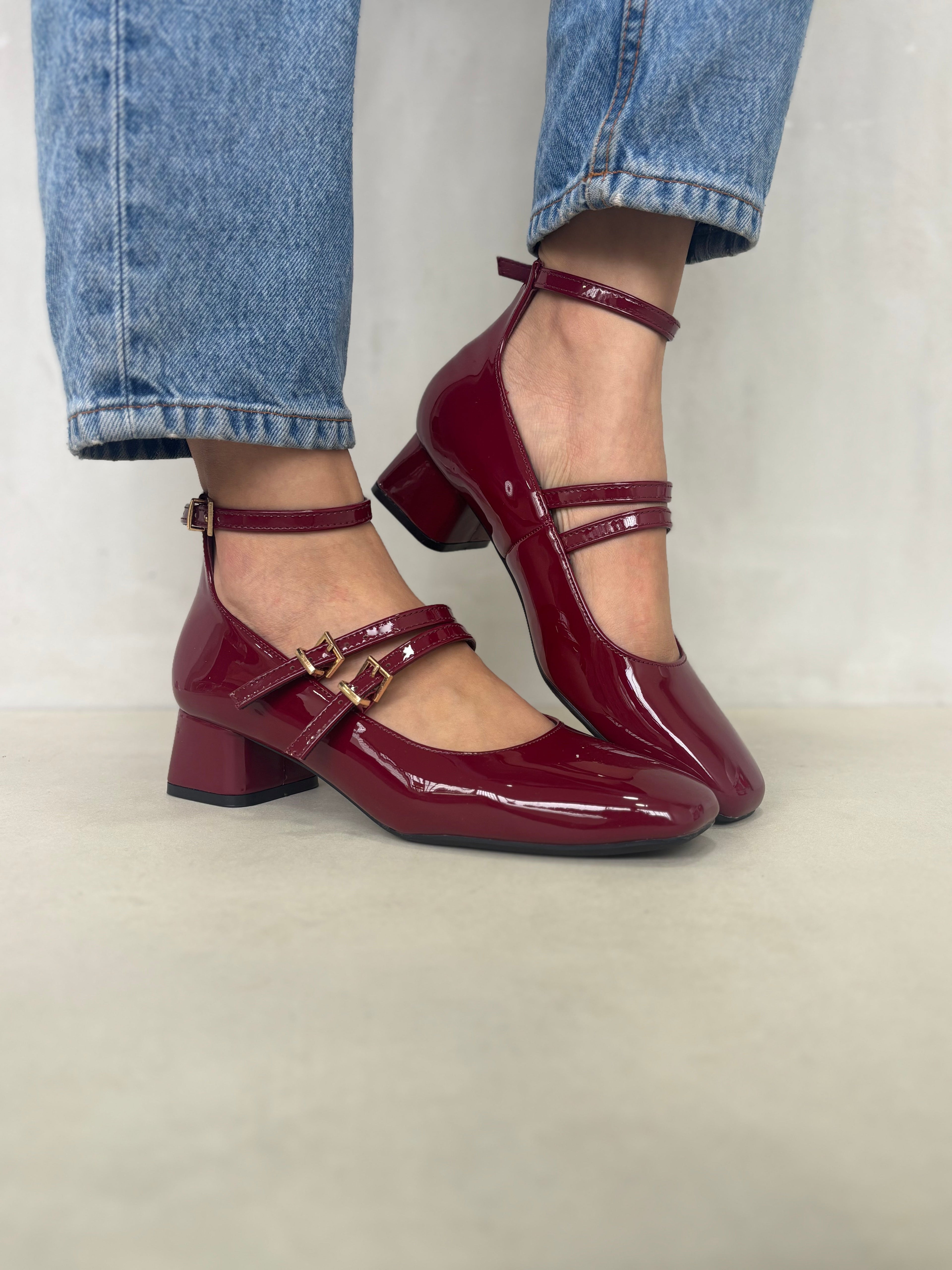 Mary Jane Elegancia Retro 14314 Doble Correa Ajustable Y Tacón Bajo Cuadrado Confort Diario