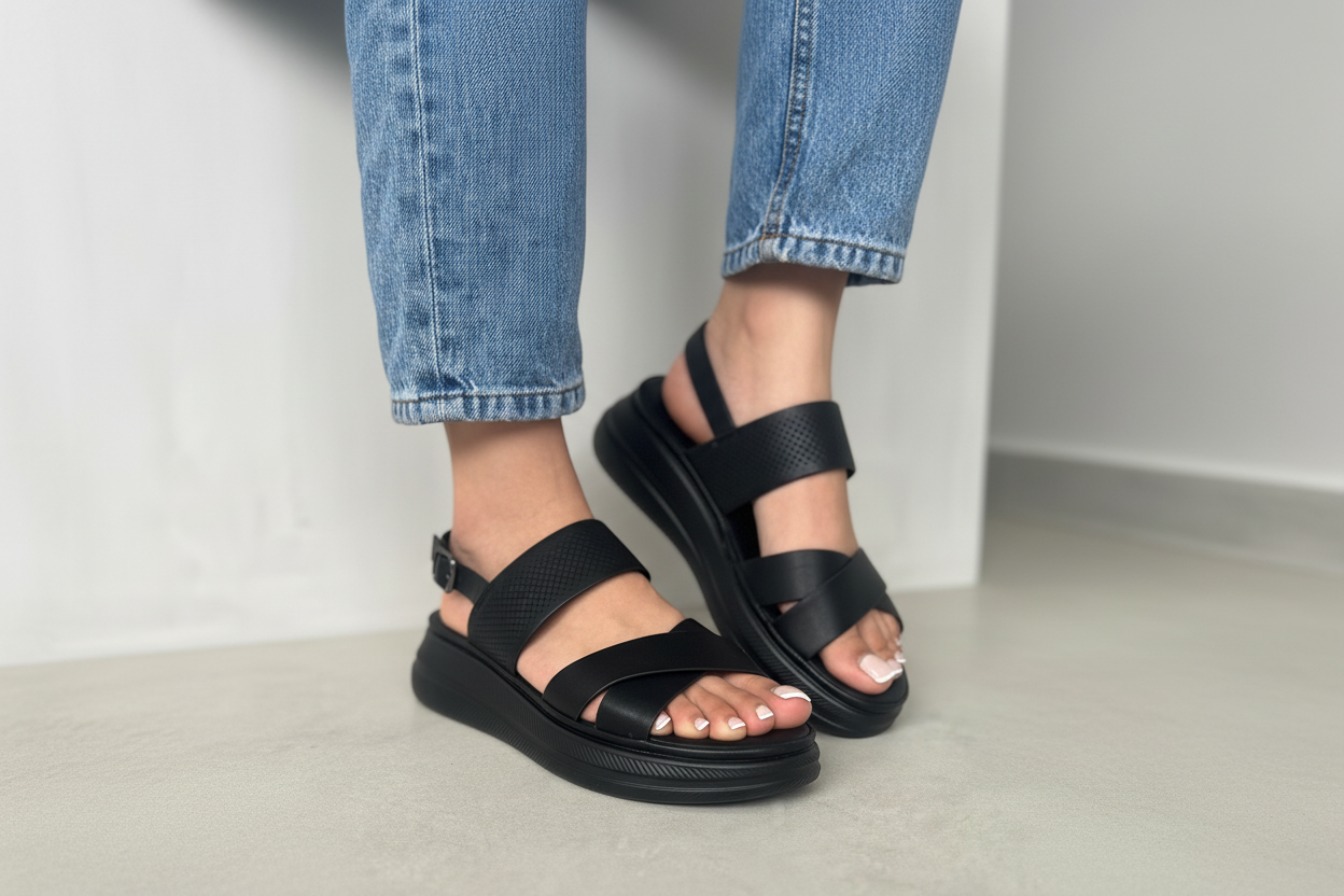 Sandalias Plataforma Urbana Negras 14026 Con Correa Ajustable Y Diseño Moderno Comodidad Elevada Y Sujeción Firme