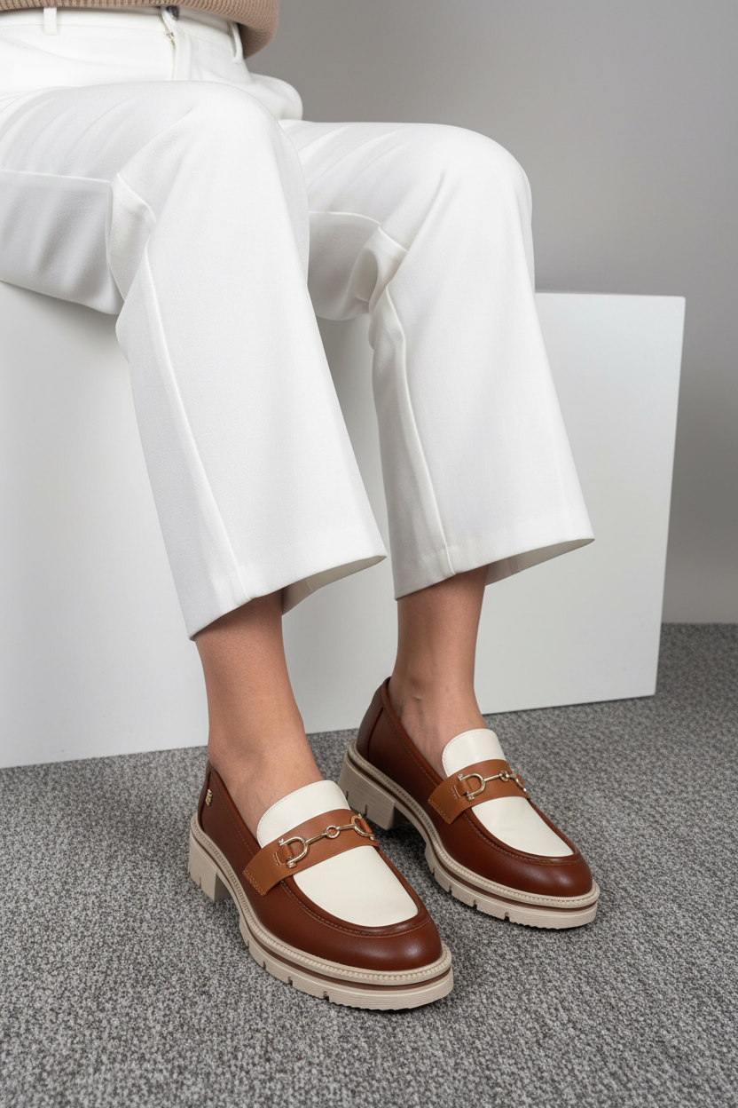 Mocasines De Mujer Bicolor Nude 14070 Confort Ergonómico Desde El Primer Uso Y Estilo Ejecutivo