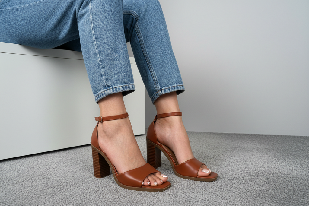 Sandalia Elegancia Minimalista 13613 Con Tacón Alto Y Tira Delantera Ancha Para Mayor Firmeza