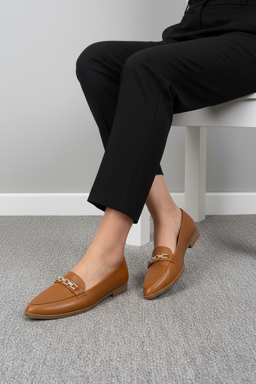 Mocasines Marrón Con Detalle Metálico Dorado, Estilo Clásico Y Versátiles – 12919