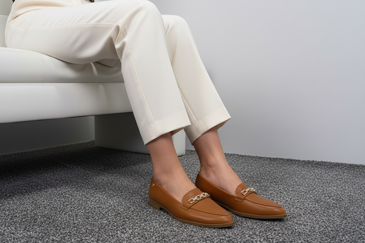 Mocasines Marrón Con Detalle Metálico Dorado, Estilo Clásico Y Versátiles – 12919