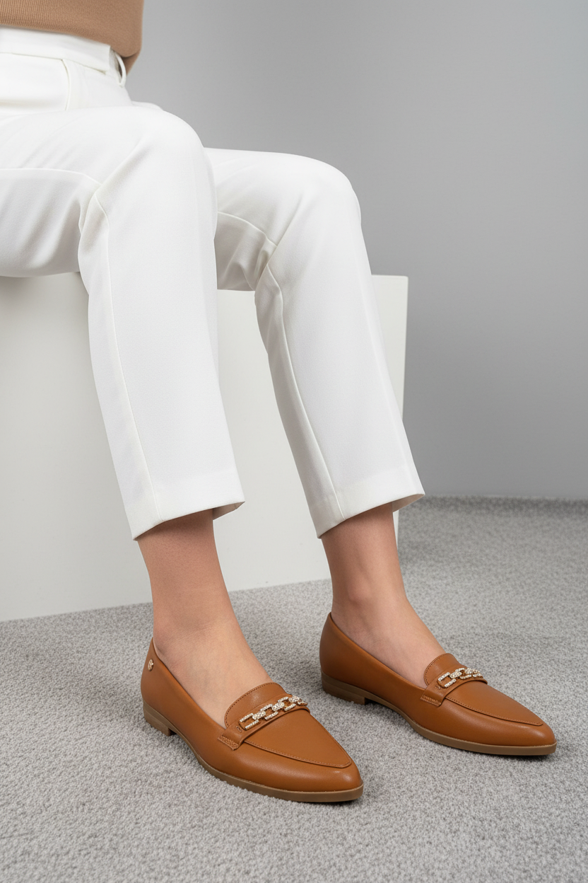 Mocasines Marrón Con Detalle Metálico Dorado, Estilo Clásico Y Versátiles – 12919