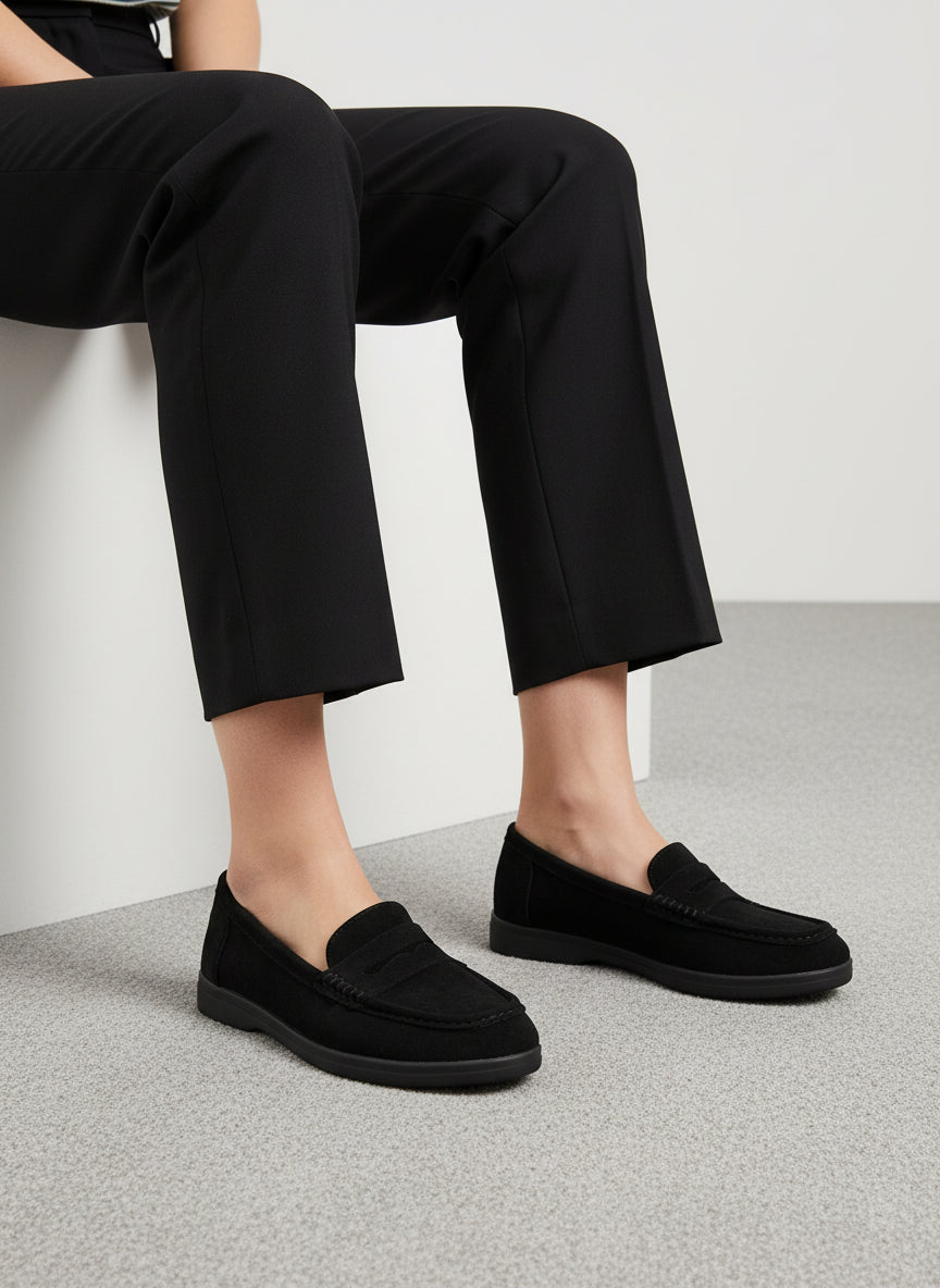 Mocasines Gamuza Negro 14450 Con Textura Suave Y Suela Del Mismo Tono Confort Y Elegancia