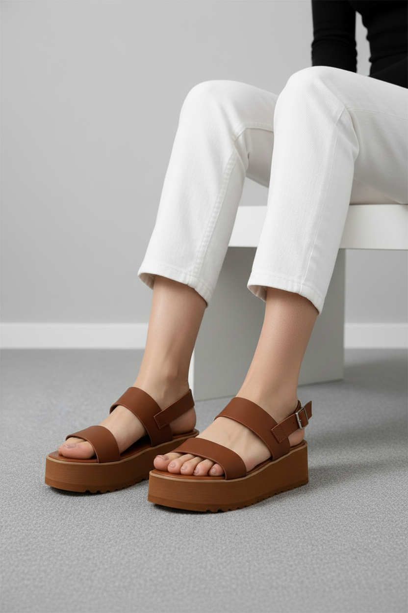 Sandalias Camel Con Plataforma Alta, Hebilla Ajustable Y Estilo Minimalista Para Uso Diario – 14271