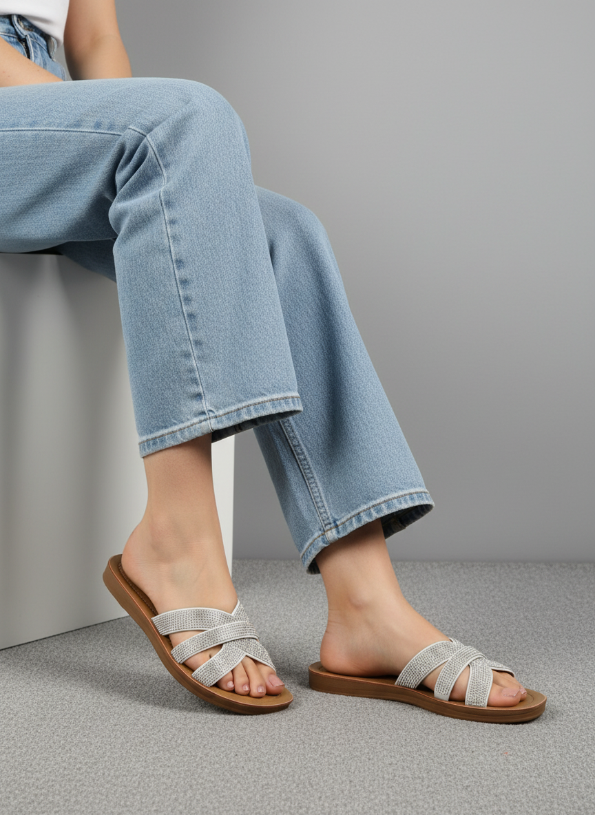 Sandalias Brillo Cruzado Blanco 14500 Elegancia Moderna Y Comodidad Para Cada Paso Diario