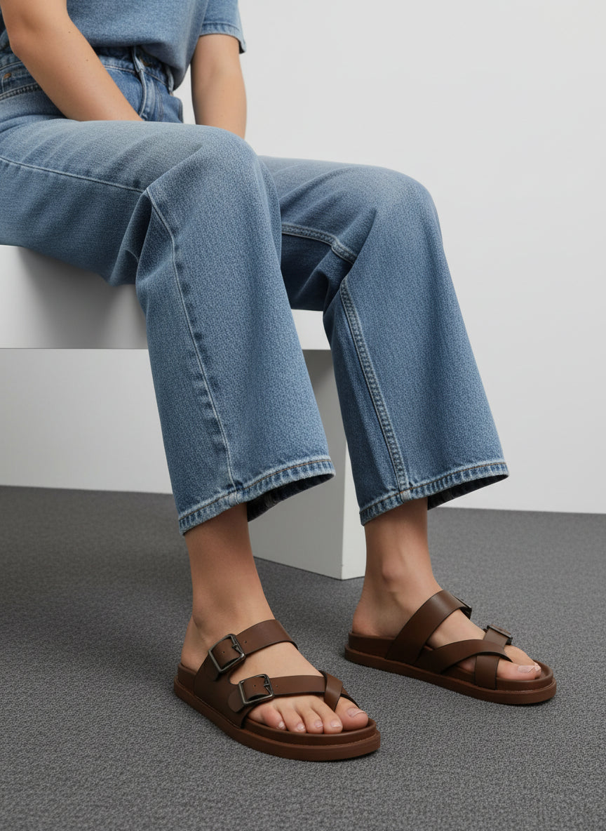 Sandalias Comodidad Natural 14494 Con Suela Ergonómica Y Doble Hebilla Metálica Para Confort Todo El Día