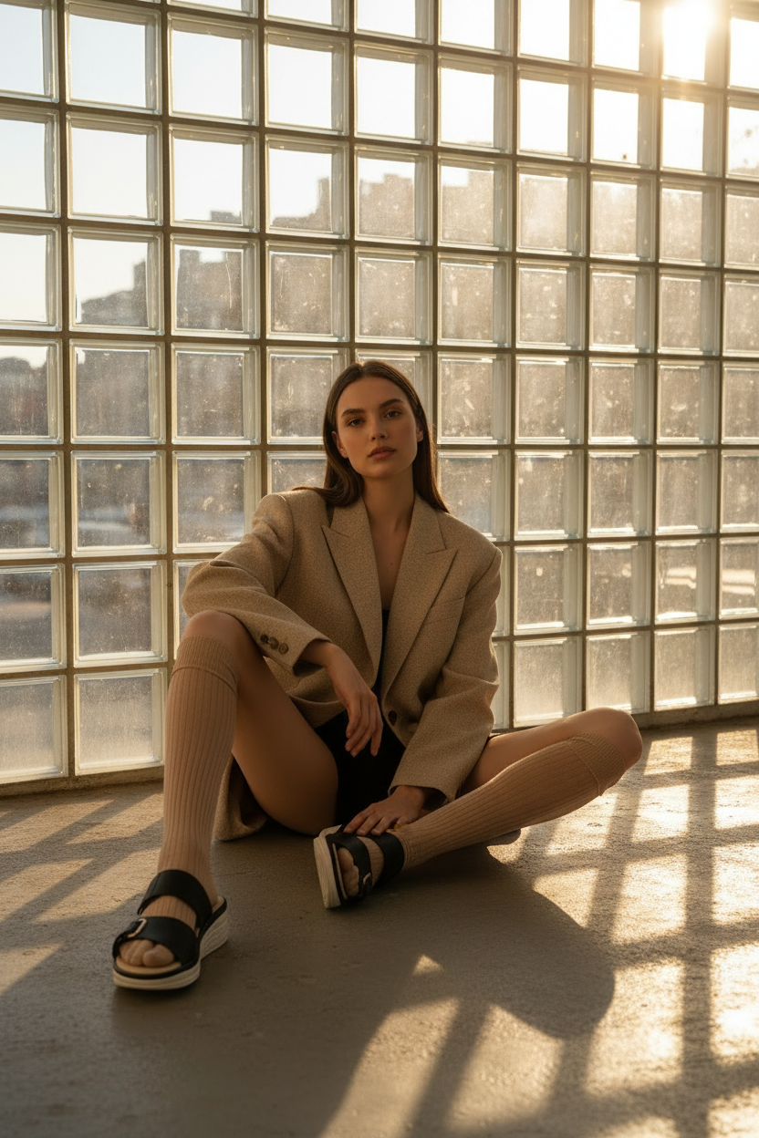 Sandalias Negras Con Plataforma Ligera Y Dos Correas Anchas Estilo Casual – 14670