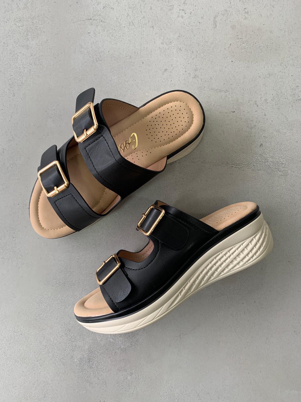 Sandalias Plataforma Con Hebillas Doradas 14365 Confort Diario Y Estilo Moderno Elegante