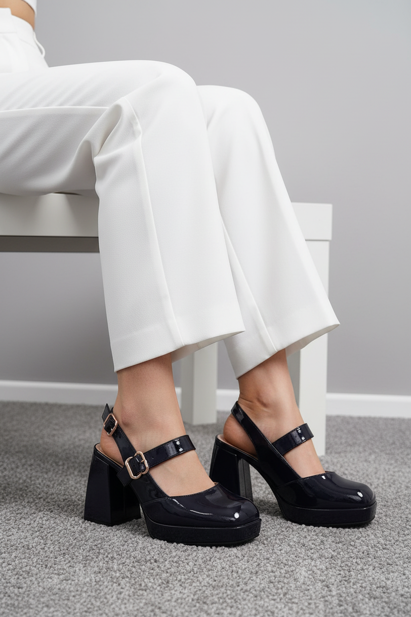 Zapato De Tacón Mary Jane Charolado Con Plataforma – Toque Vintage Para Mujer 13762