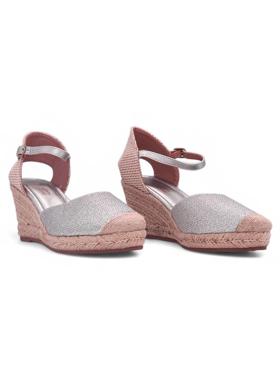 13148 - Sandalias de Cuña para Mujer en Plateado con Nude