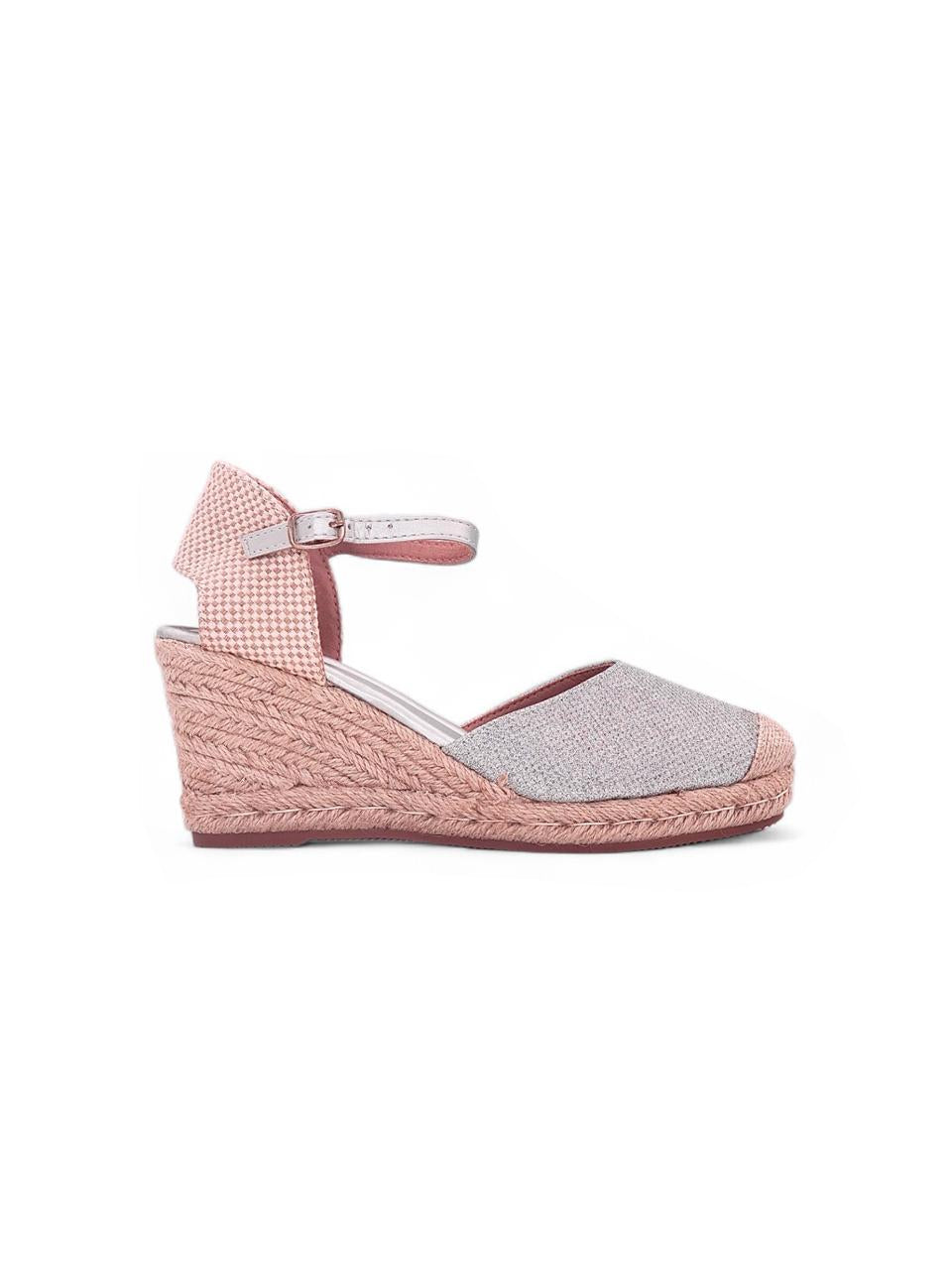 13148 - Sandalias de Cuña para Mujer en Plateado con Nude