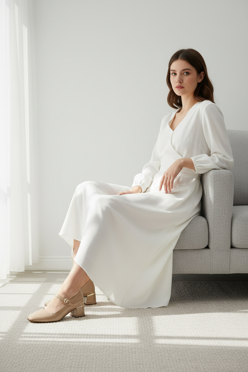 Zapatos De Tacón Medio En Charol Nude Con Hebilla Acabado Brillante Diseño Elegante Y Cómodo – 13511