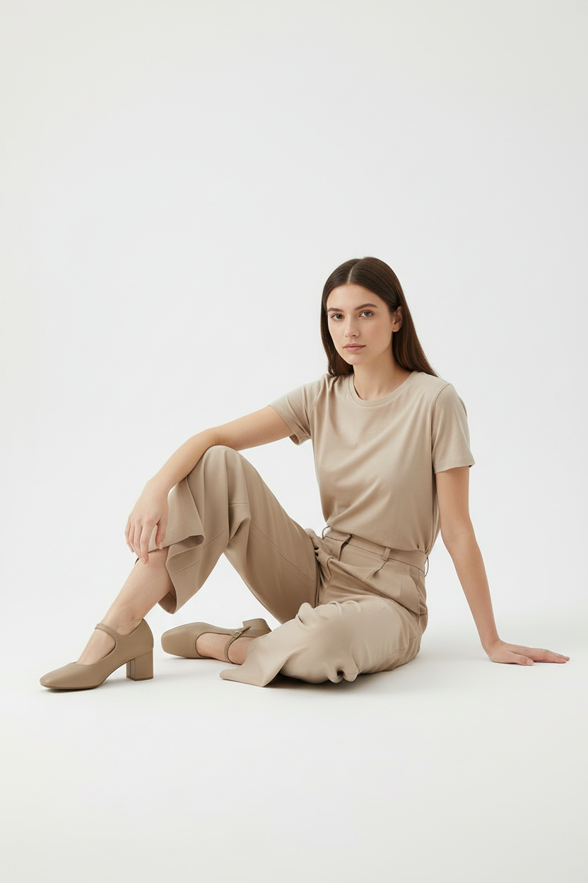 Zapatos De Tacón Medio Beige Con Correa Ajustable Para Mujer Estilo Clásico Y Confortable 13440