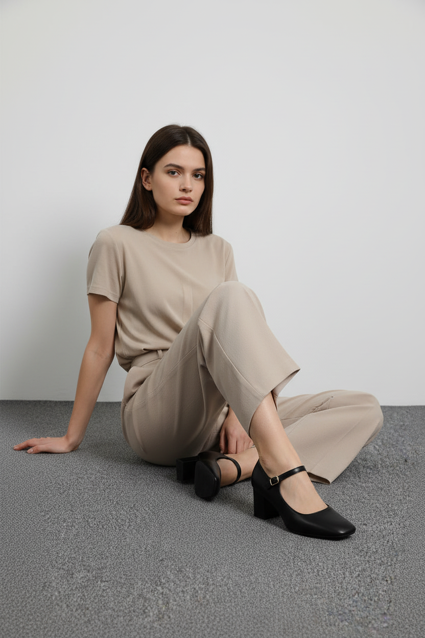 Zapatos de Tacón Medio Negro con Correa Ajustable Estilo Clásico y Elegante para Mujer - 13441