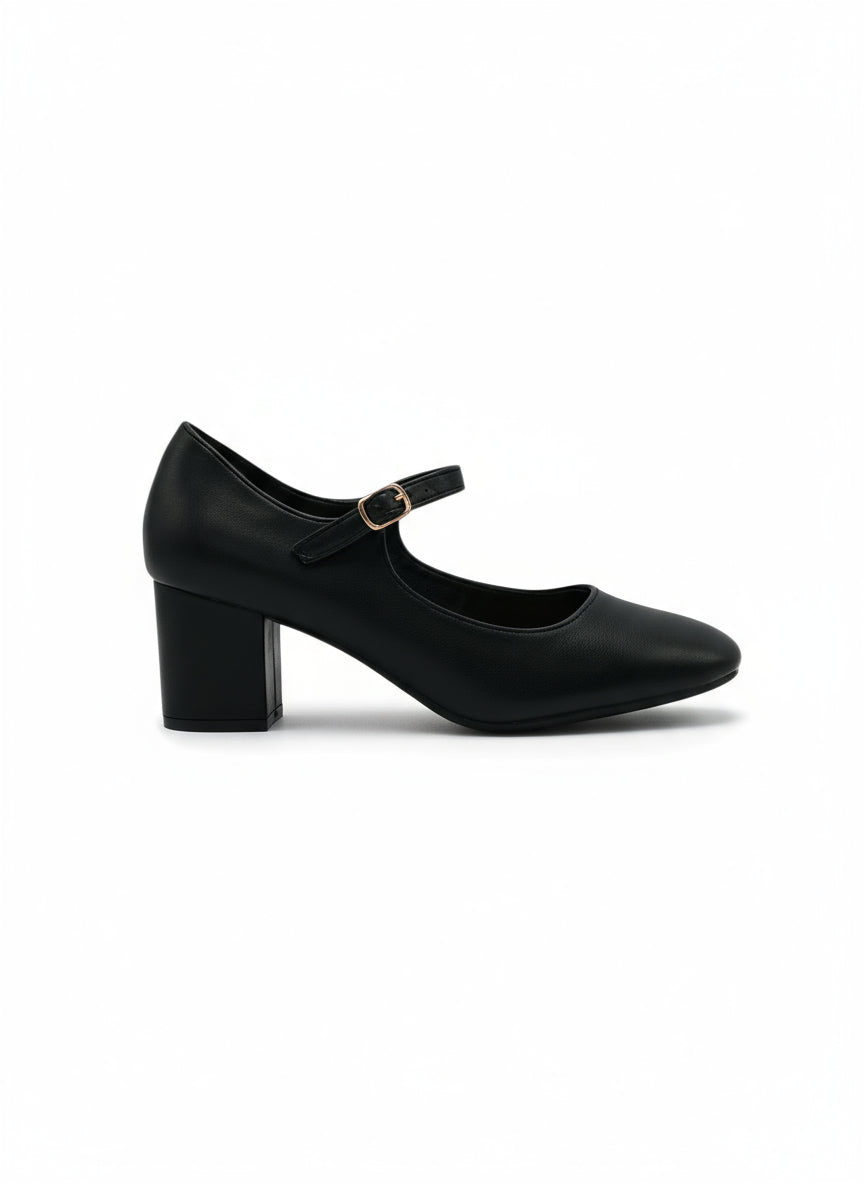 13441 - Zapatos de Tacón Medio para Mujer en Color Negro con Correa Ajustable