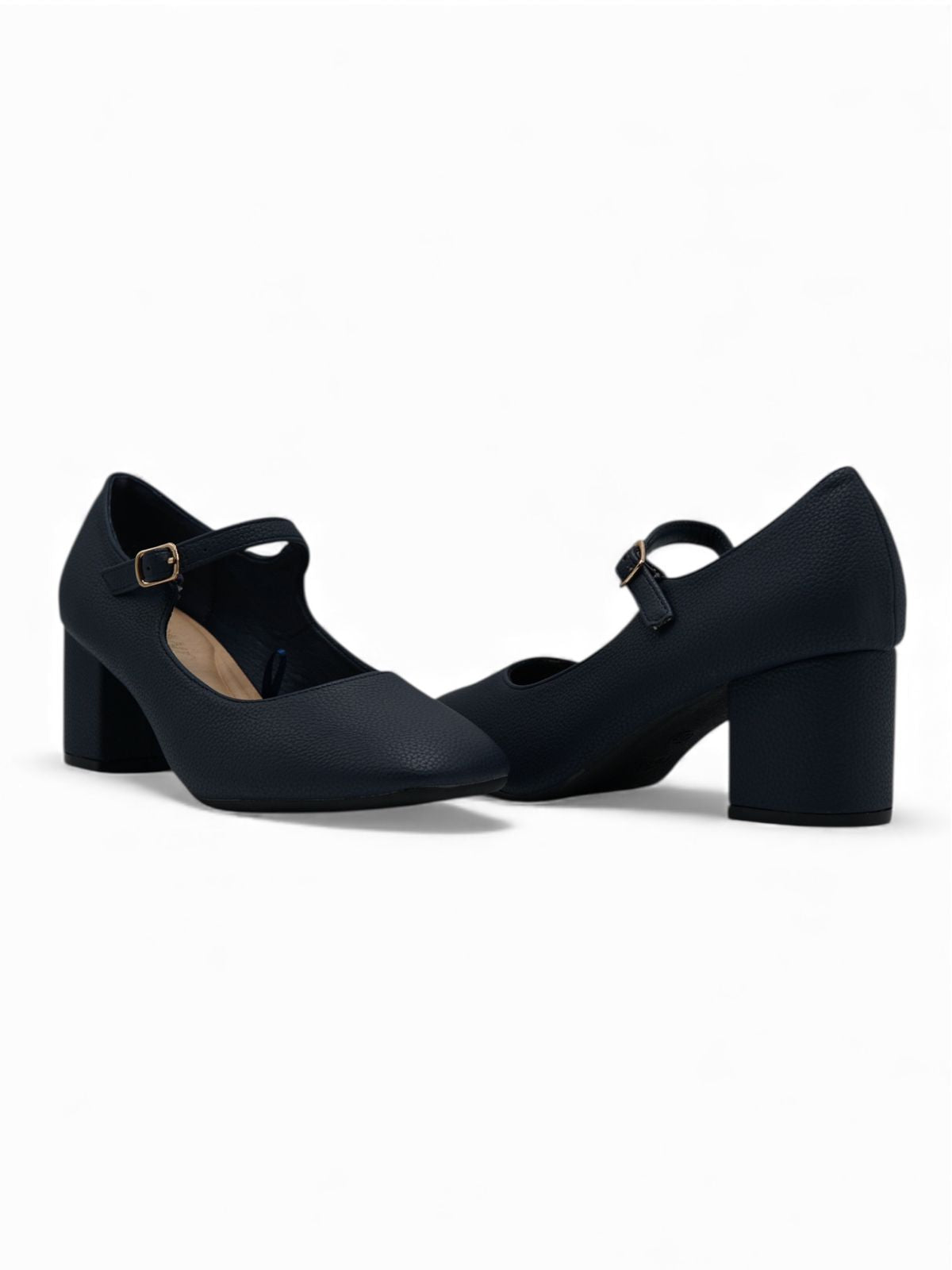 13444 - Zapatos de Tacón Medio para Mujer en Color Azul Marino con Correa Ajustable