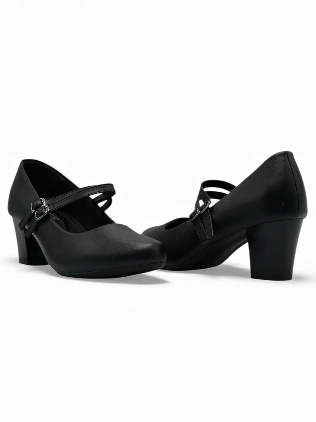 13585 - Zapatos de Tacón Medio para Mujer en Color Negro con Doble Correa Ajustable