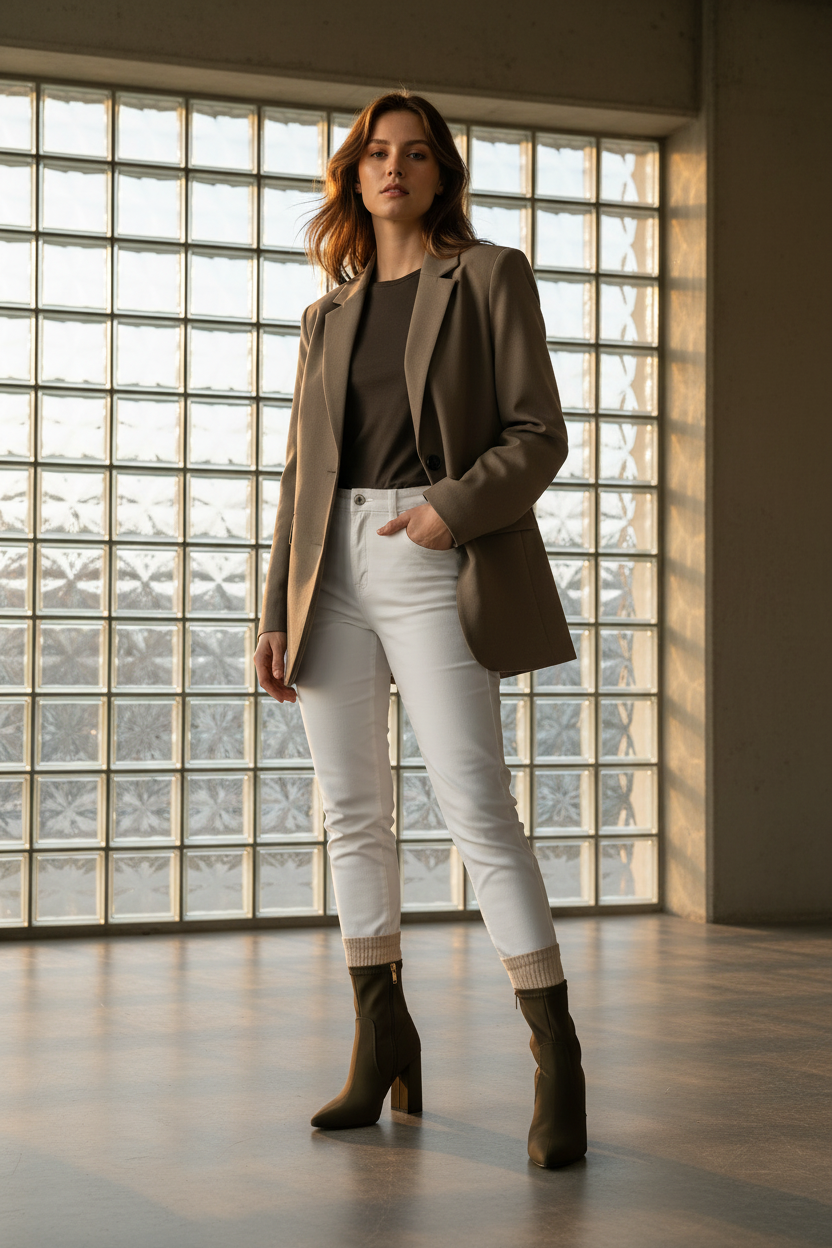 Botines Chocolate Con Tacón Alto Cuadrado Y Acabado Stretch Look Elegante - 14651