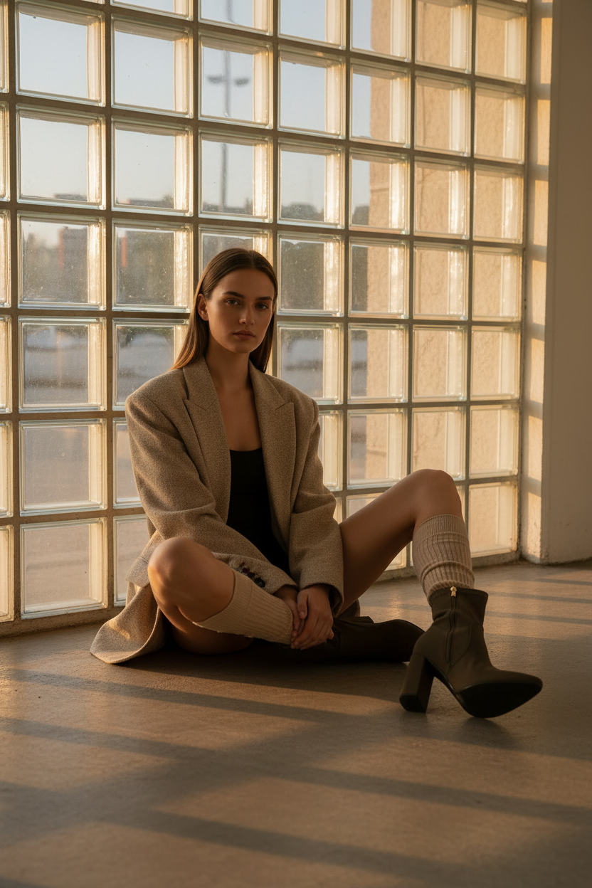 Botines Chocolate Con Tacón Alto Cuadrado Y Acabado Stretch Look Elegante - 14651