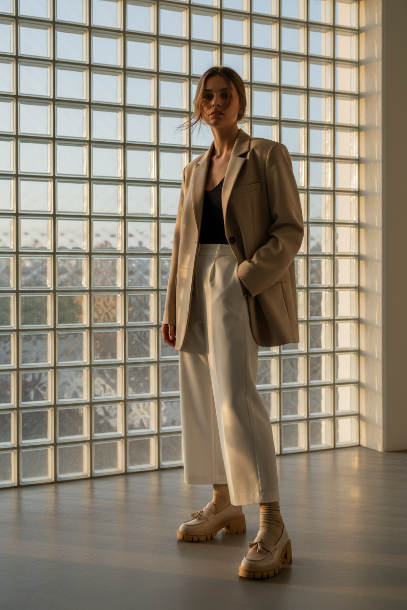 Mocasines Off White De Charol Con Borla Decorativa Y Plataforma Chunky Con Suela Robusta - 14546