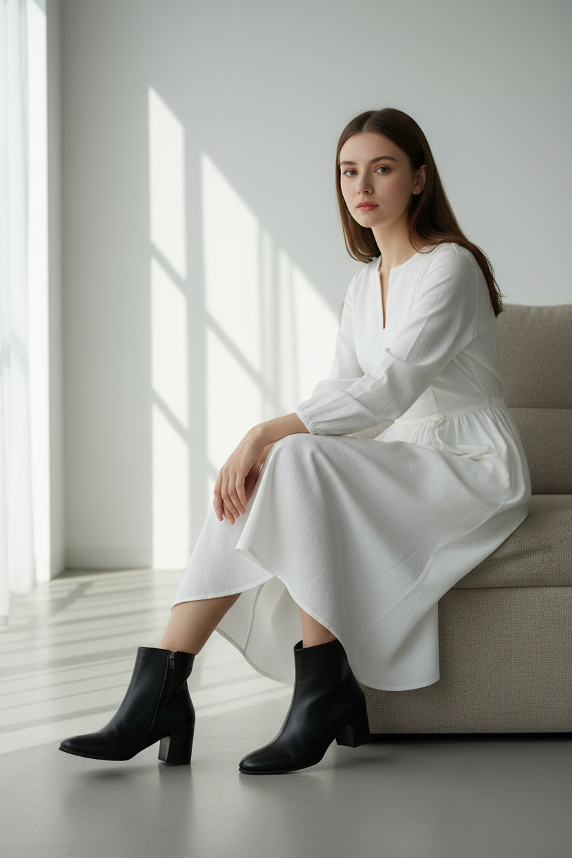 Botines Negros de Tacón Medio con Acabado Premium y Diseño Minimalista para Ocasiones Versátiles - 14675