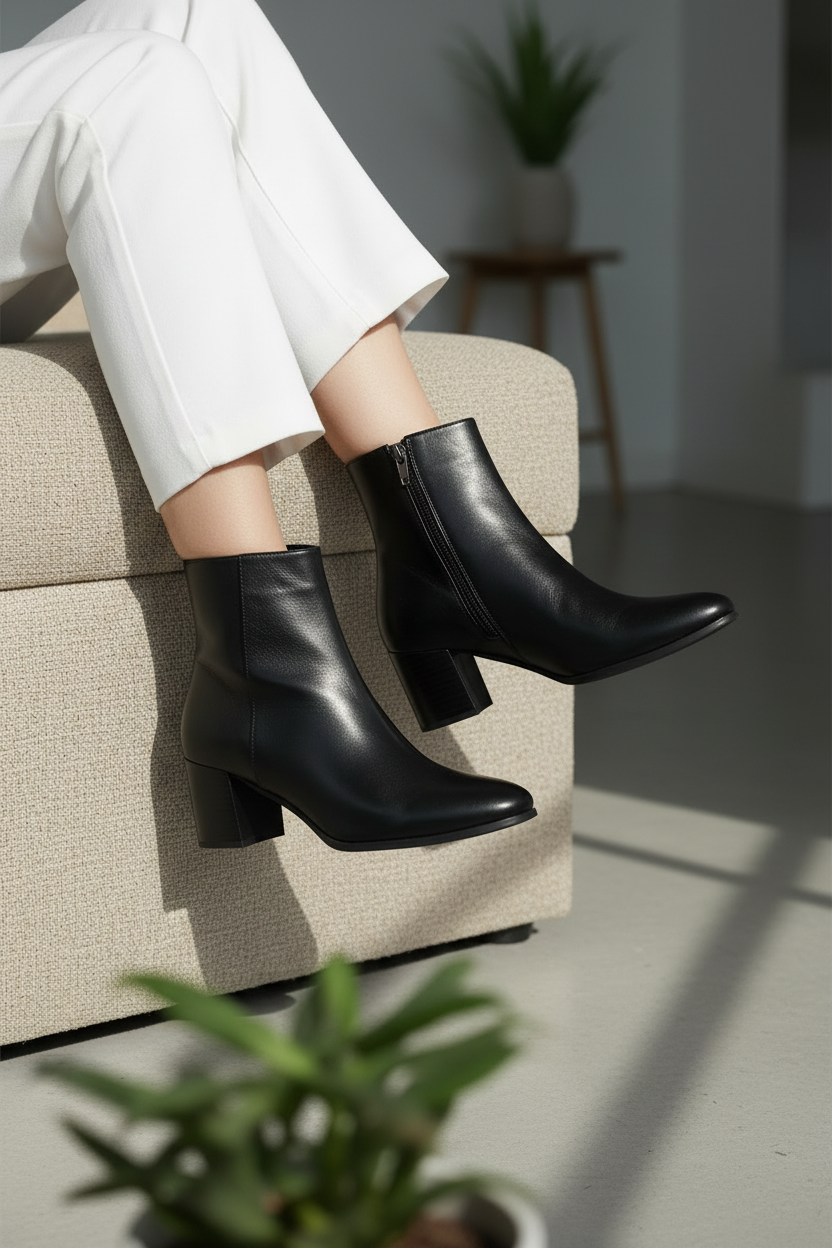 Botines Negros de Tacón Medio con Acabado Premium y Diseño Minimalista para Ocasiones Versátiles - 14675