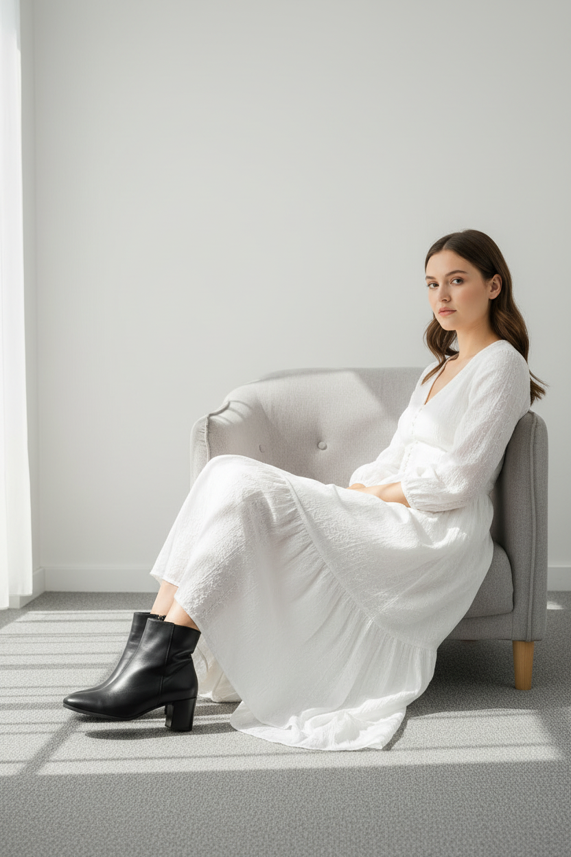 Botines Negros De Tacón Medio Con Acabado Liso Y Estilo Minimalista Para Uso Diario - 14652