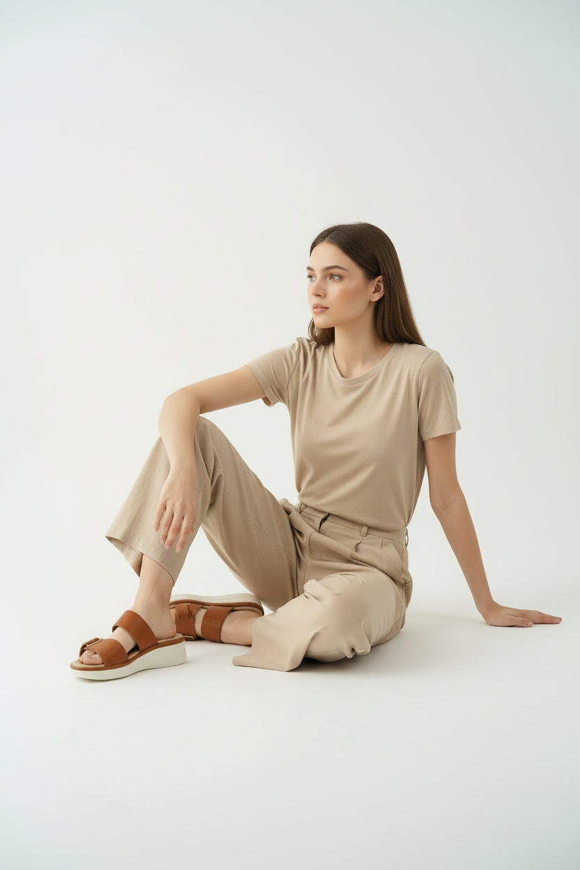 Sandalias Camel Con Plataforma Suave Y Doble Correa Para Uso Diario Estilo Casual - 14671