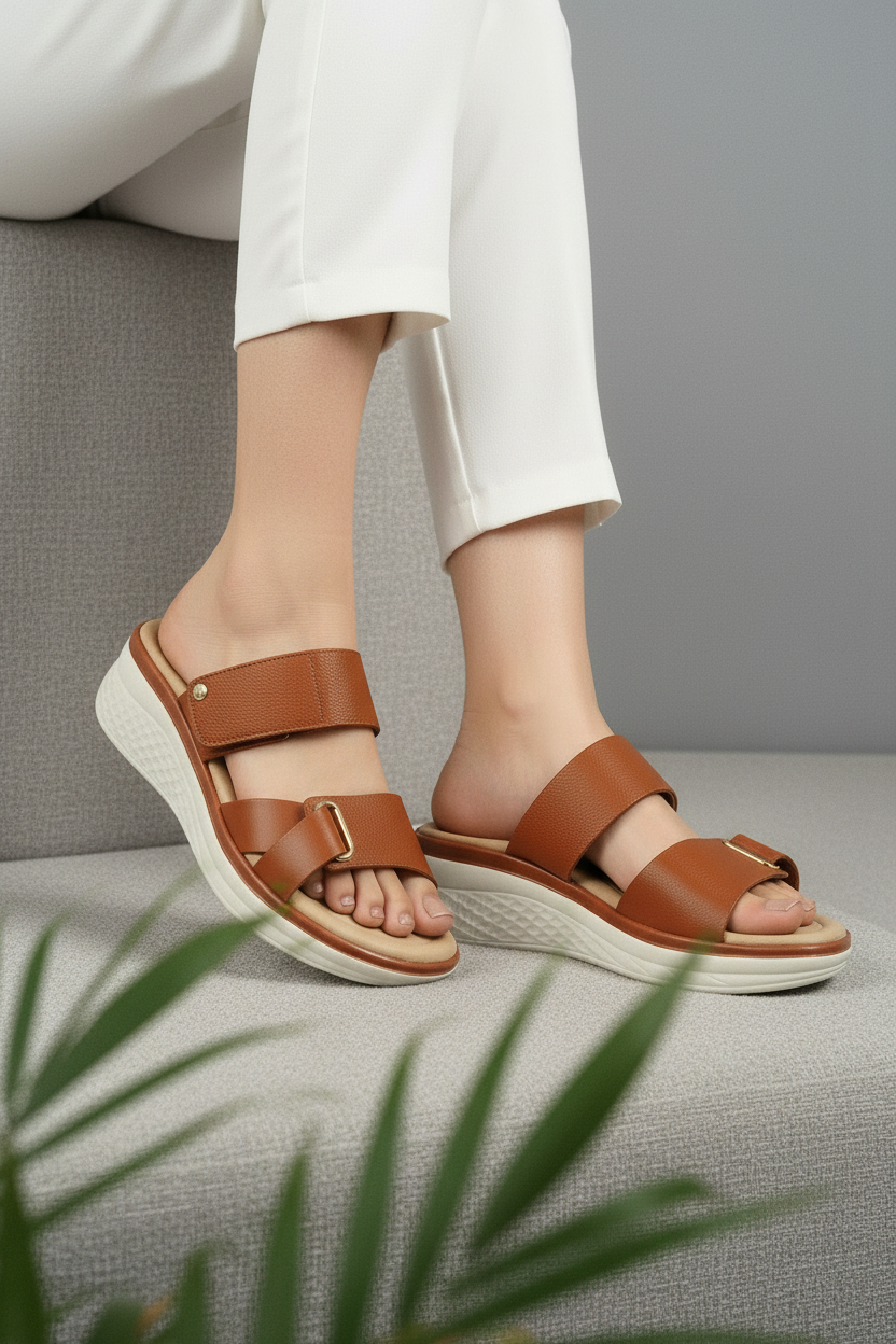 Sandalias Camel Con Plataforma Suave Y Doble Correa Para Uso Diario Estilo Casual - 14671
