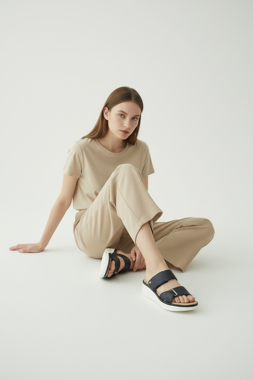 Sandalias Navy De Plataforma Con Doble Correa Cruzada Y Correas Anchas Para Día A Día – 14672