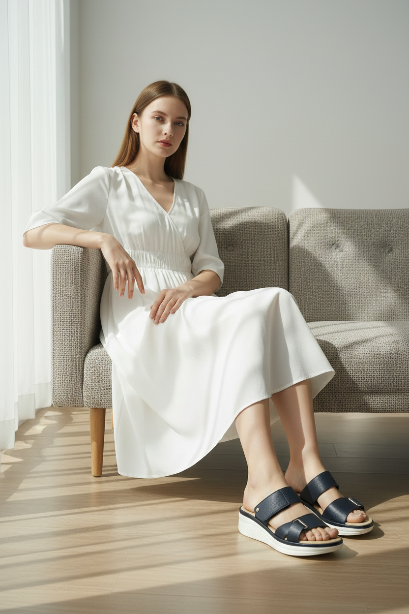 Sandalias Navy De Plataforma Con Doble Correa Cruzada Y Correas Anchas Para Día A Día – 14672