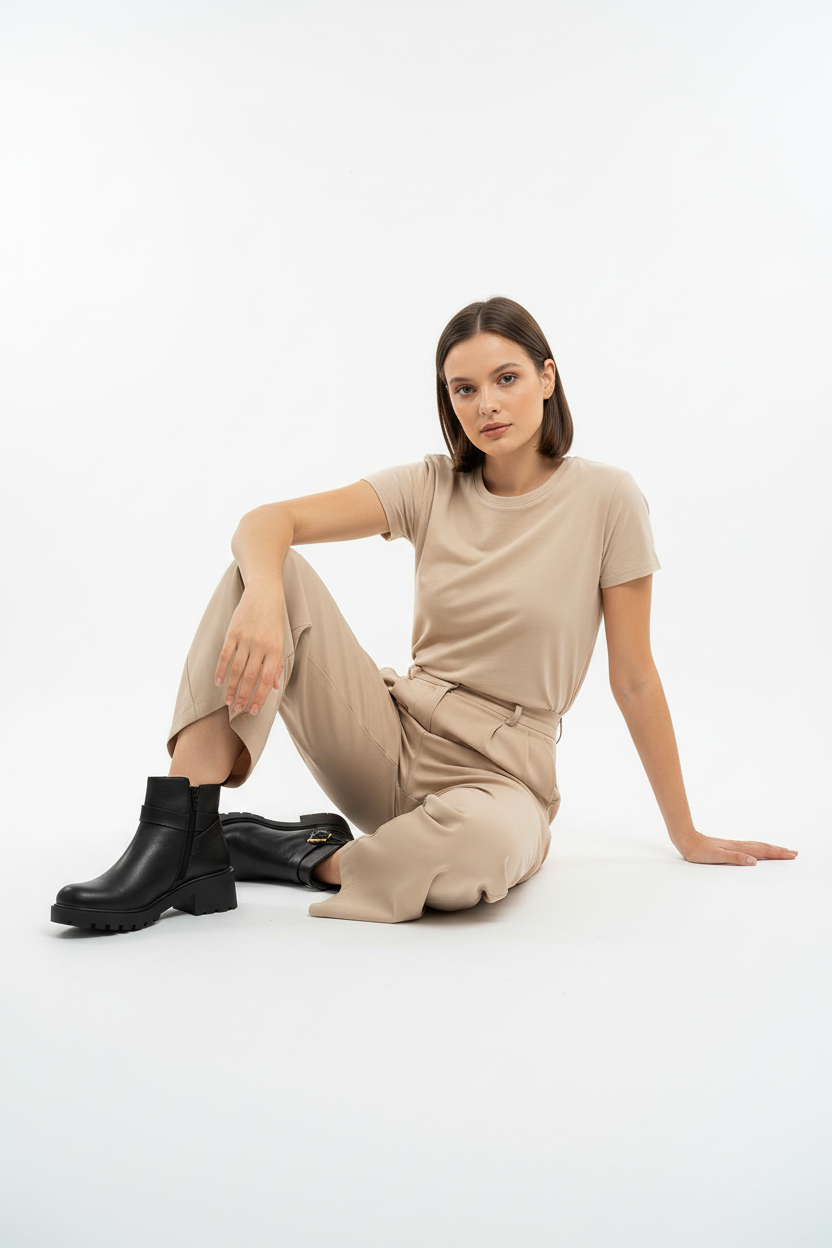 Botines Negros Con Tacón Medio Grueso Y Hebilla Dorada Estilo Moderno Y Versátiles Para Uso Diario – 14674