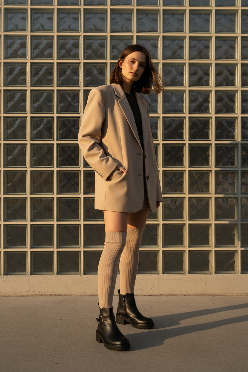 Botines Negros Con Tacón Medio Grueso Y Hebilla Dorada Estilo Moderno Y Versátiles Para Uso Diario – 14674