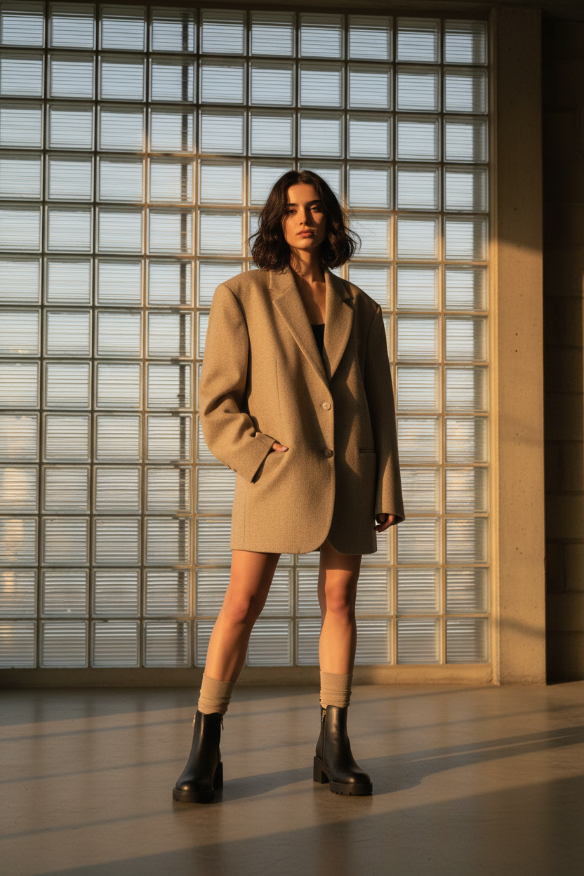 Botín Negro Con Cierre Lateral Dorado Y Suela Chunky Antideslizante Estilo Urbano 14669