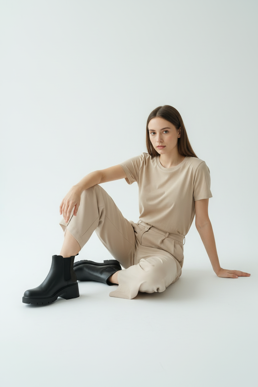 Botín Negro Plataforma Clásica Con Panel Elástico Lateral Para Ajuste Práctico Y Estabilidad – 14668