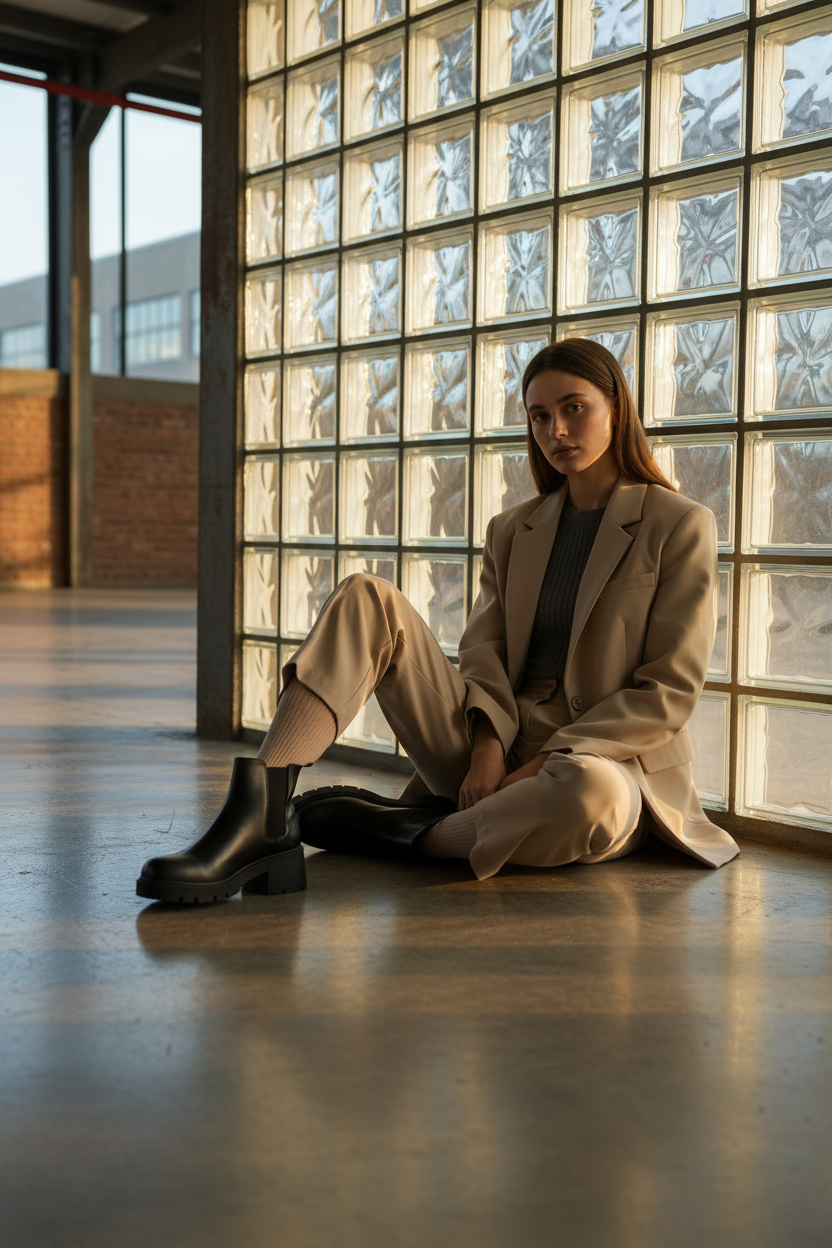 Botín Negro Plataforma Clásica Con Panel Elástico Lateral Para Ajuste Práctico Y Estabilidad – 14668