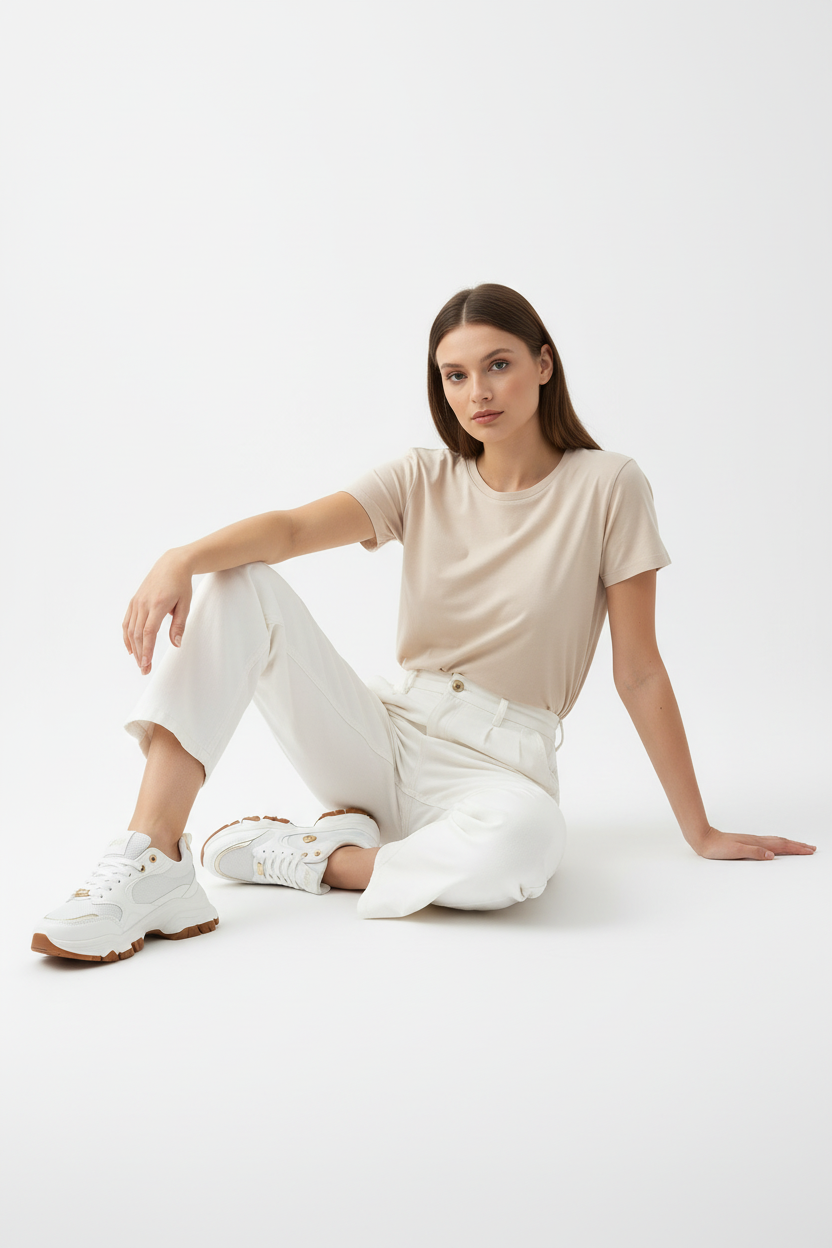 Tenis Blancos Con Detalles Dorados Y Suela Gruesa Estilo Chunky Para Uso Diario Y Comodidad - 14667