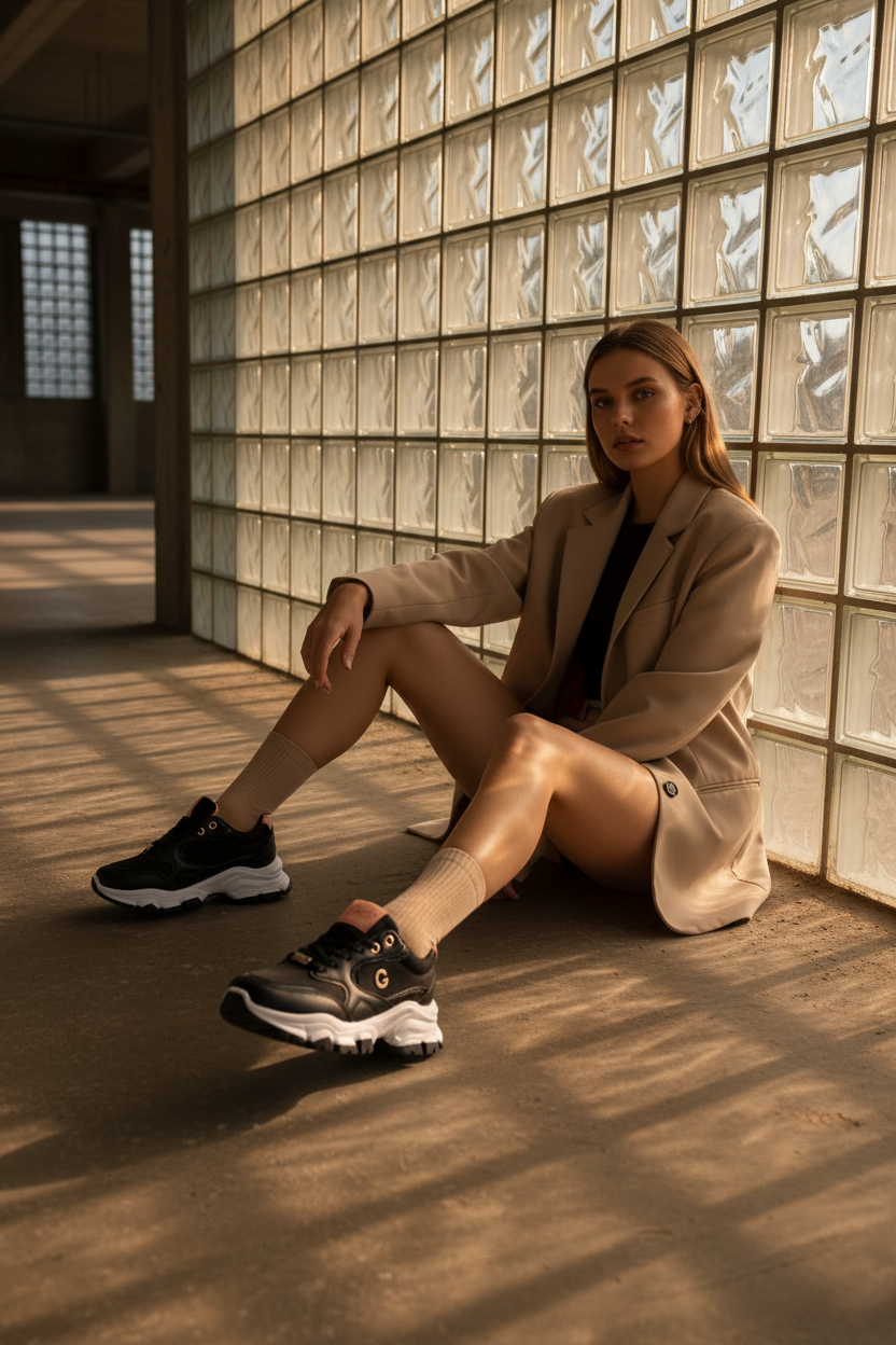 Zapatillas Negras Con Detalles Coral Y Dorado Suela Bicolor Estilo Chunky - 14664