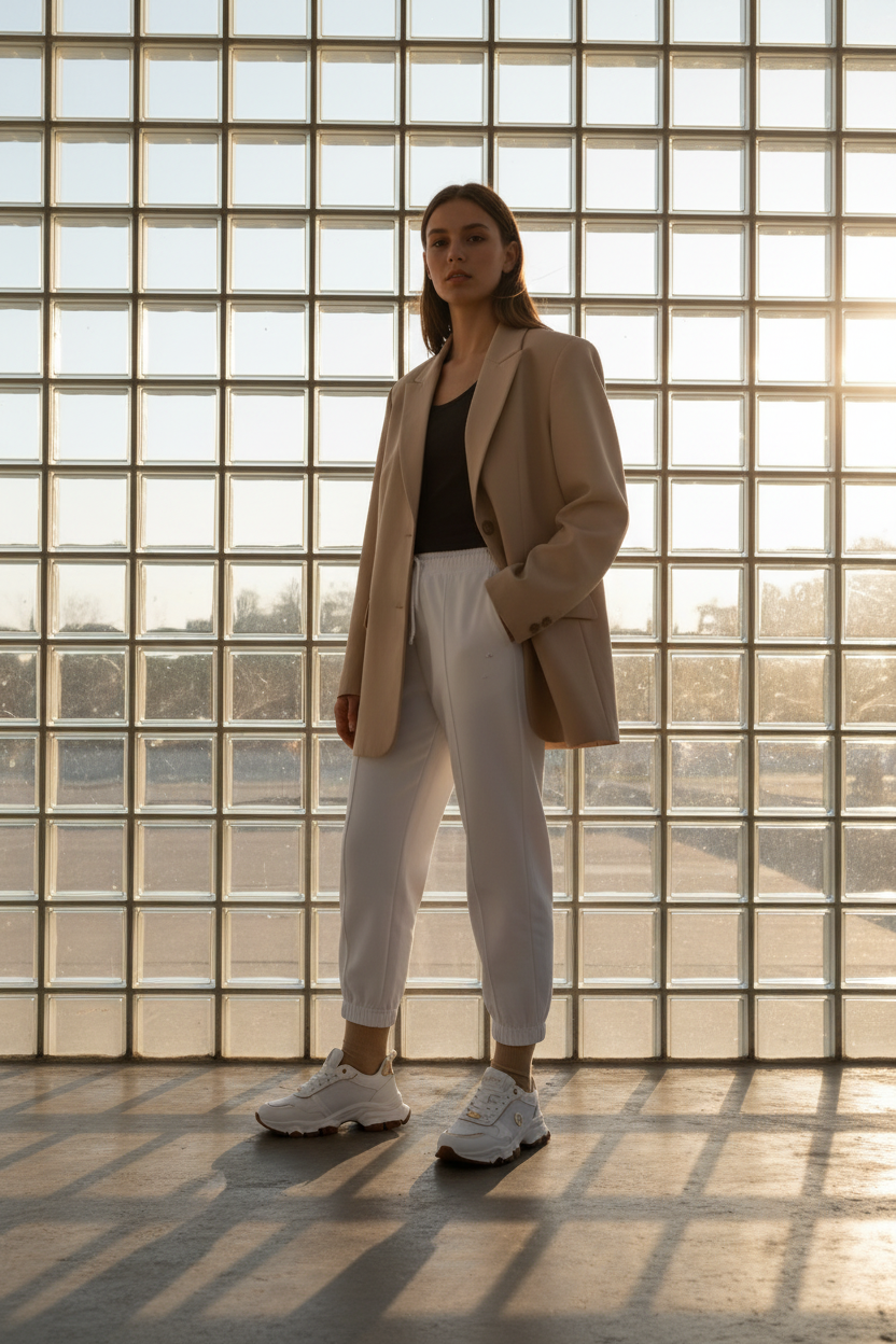 Tenis Blancos Con Detalles Dorados Y Suela Chunky Con Acabado Brillante Estilo Deportivo - 14663