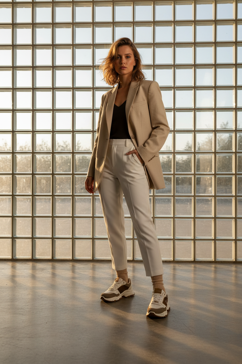 Tenis Chunky Beige Café con Detalles Metálicos Dorados Acabado Texturizado – 14662