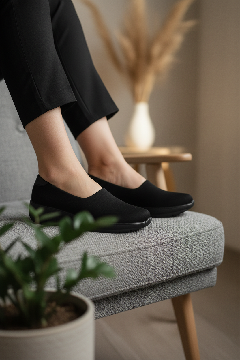 Mocasines Negros Con Plataforma Ligera, Calzado Cerrado Cómodo Y Minimalista Para Uso Diario – 14656