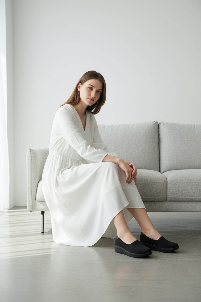 Mocasines Negros Con Plataforma Ligera, Calzado Cerrado Cómodo Y Minimalista Para Uso Diario – 14656