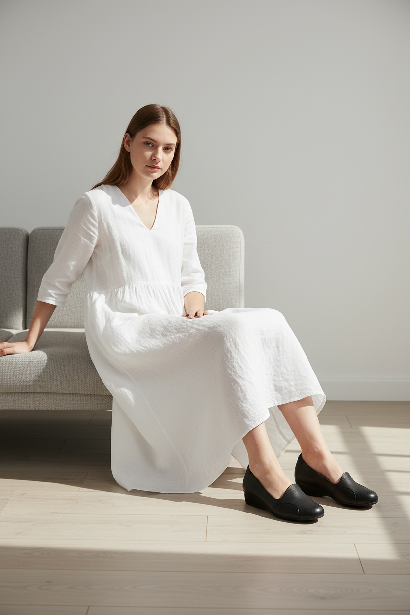 Zapatillas Negras de Tacón Bajo para Uso Diario Versátil Estilo Minimalista – 14581