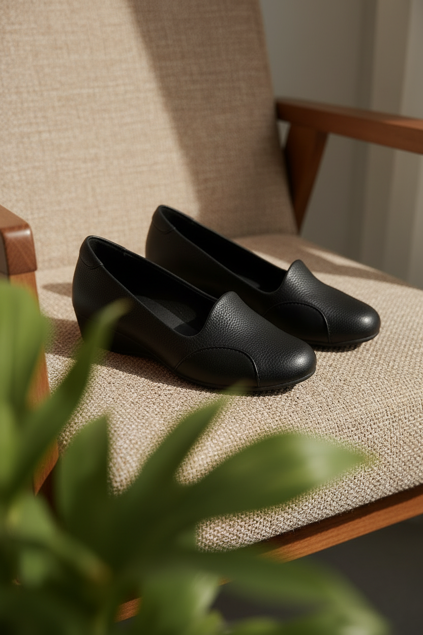 Zapatillas Negras de Tacón Bajo para Uso Diario Versátil Estilo Minimalista – 14581