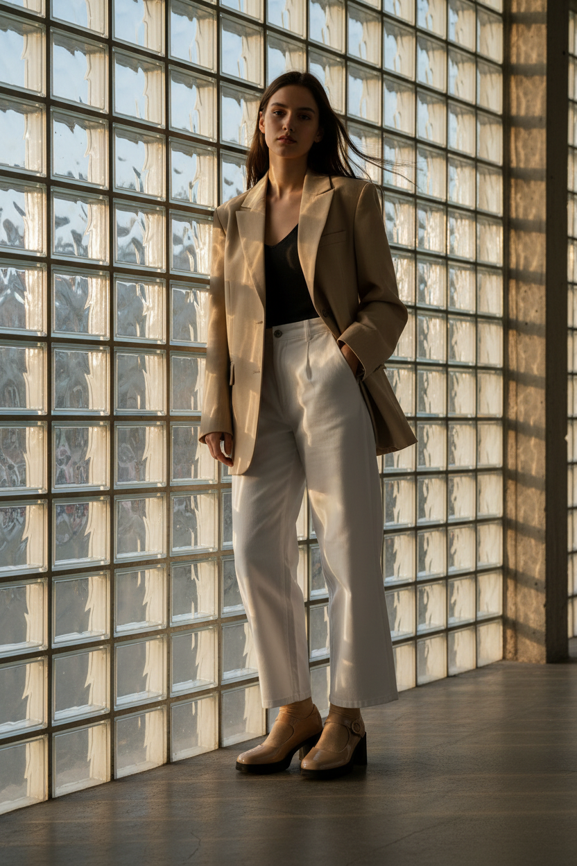 Mary Jane Nude Charol Brilloso con Tacón Ancho y Correa Hebilla Redonda – 14516