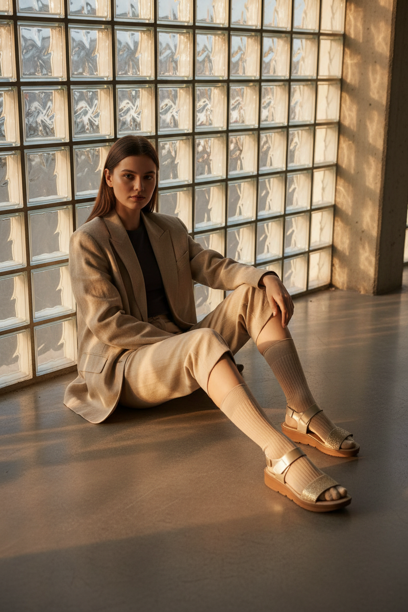 Sandalias Doradas Con Plataforma Suave Y Detalle Brillante Con Frontal Brillante Y Correa Ajustable Con Velcro 14746