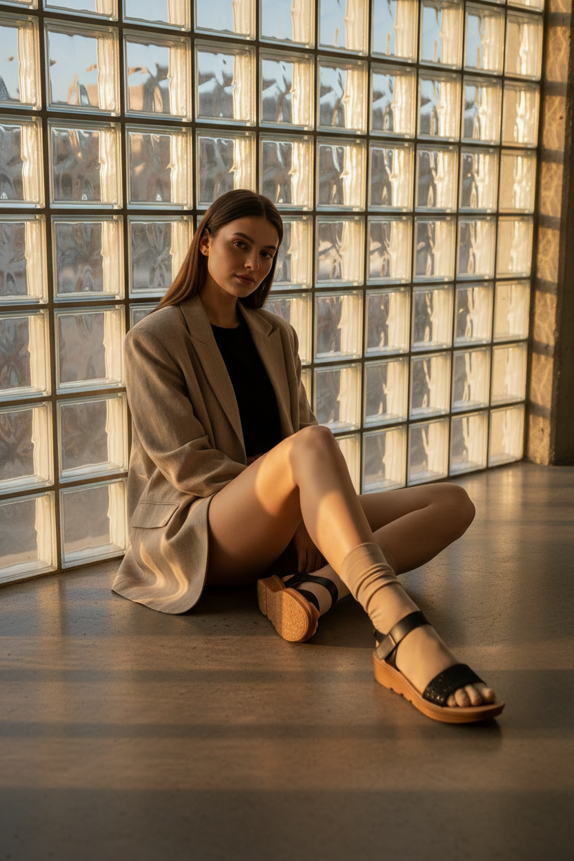 Sandalias Negras Komfort Con Tira Frontal Brillante Y Pulsera Suave Al Tobillo - 14745