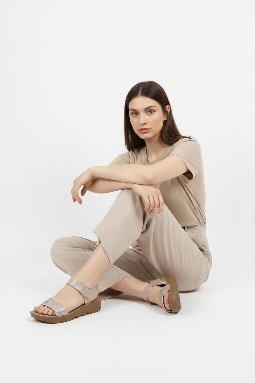 Sandalia + Rosa Brillante Con Plataforma Y Correa Ajustable De Velcro + Estilo Casual Y Cómoda + 14747