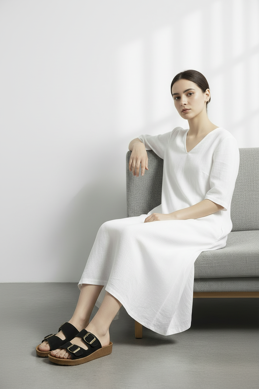 Sandalias Negras Ajustables Doble Hebilla Con Plataforma Ligera Para Uso Diario 14735